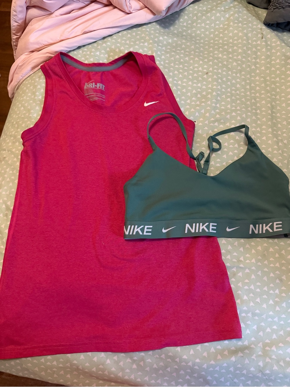 Nike Bright Pink Dri-FIT Tank with Teal Nike Sports Bra